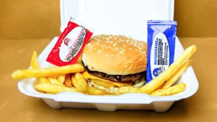 Beef Burger W Cheese + Fries + Soda Can