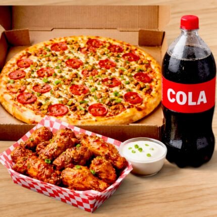 2 Large Pizzas (2 Toppings) + 15 Wings + 2 LTR Soda