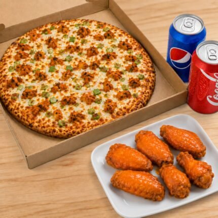 Large Pizza (2 Toppings) + 6 Wings + 2 Soda Cans