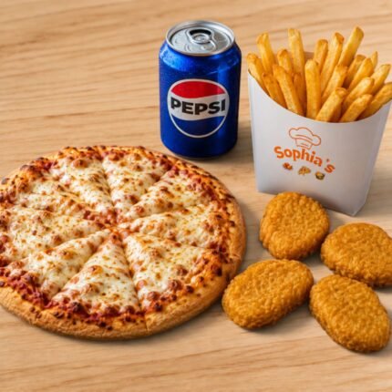 Small Cheese Pizza + 2 Garlic Bread with Cheese and Can Soda
