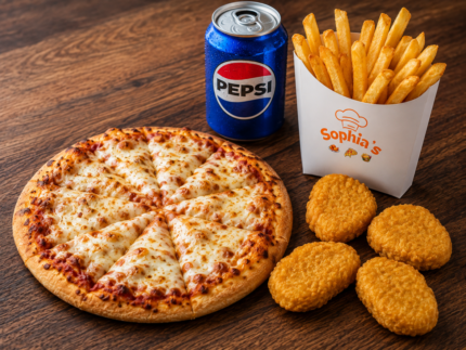 Small Cheese Pizza + 2 Garlic Bread with Cheese and Can Soda
