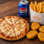 Small Cheese Pizza + 4 Chicken Nuggets with Fries and Can Soda